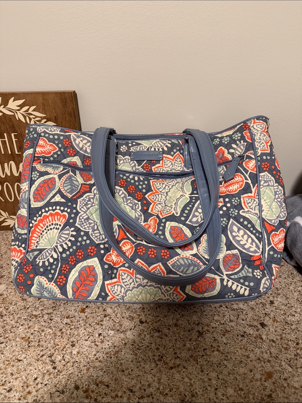 Vera Bradley Quilted Floral Laptop Tote - Navy, Coral and Mint